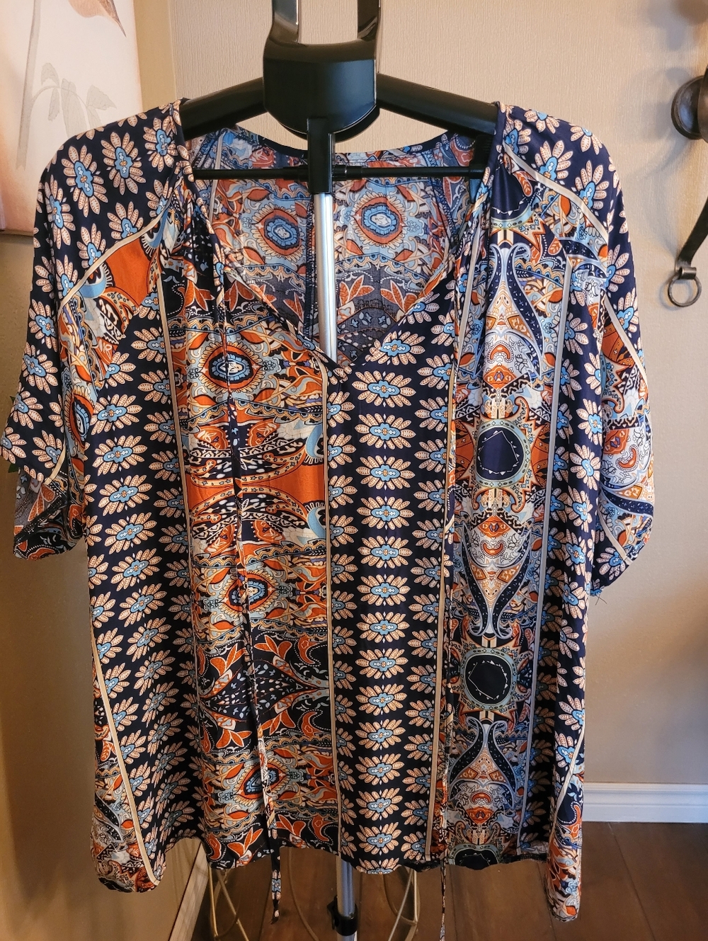 Plus Colorful Patterned  Short Sleeve Blouse